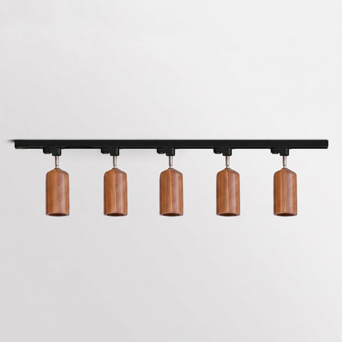 Track Light with Adjustable Wooden Spotlights and Steel Rail