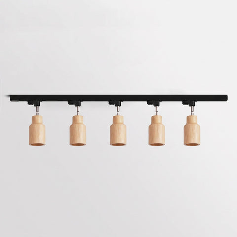 Track Light with Adjustable Wooden Spotlights and Steel Rail