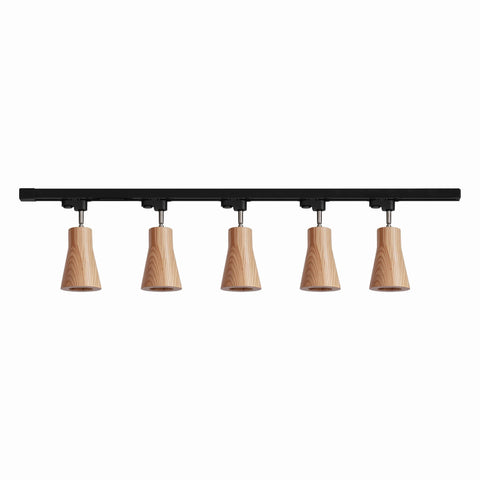 Track Light with Adjustable Wooden Spotlights and Steel Rail