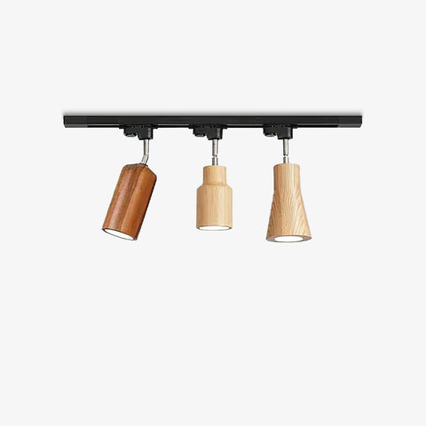 Track Light with Adjustable Wooden Spotlights and Steel Rail