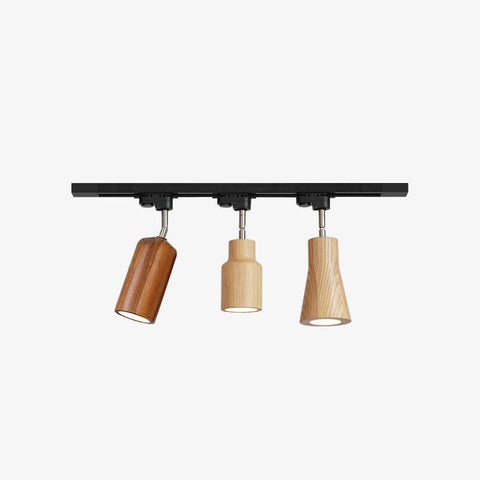 Track Light with Adjustable Wooden Spotlights and Steel Rail