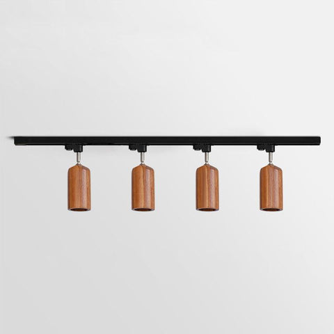 Track Light with Adjustable Wooden Spotlights and Steel Rail