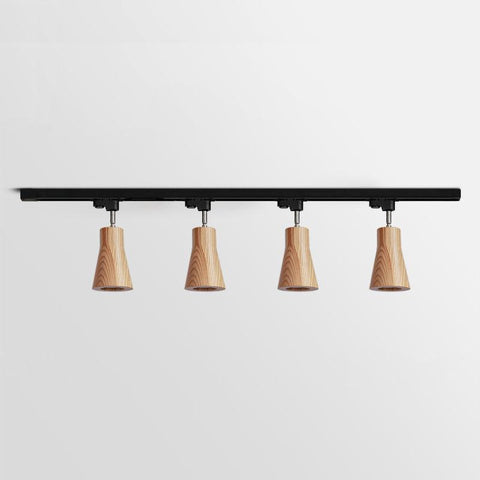 Track Light with Adjustable Wooden Spotlights and Steel Rail
