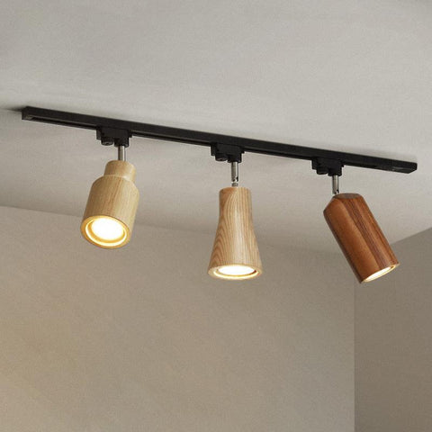 Track Light with Adjustable Wooden Spotlights and Steel Rail