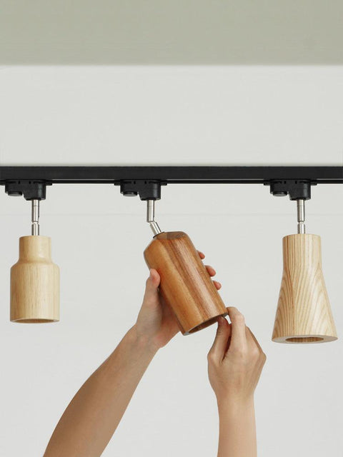 Track Light with Adjustable Wooden Spotlights and Steel Rail