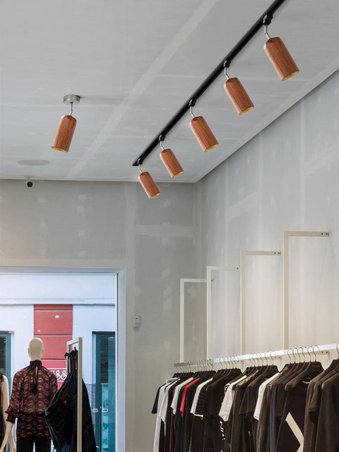 Track Light with Adjustable Wooden Spotlights and Steel Rail