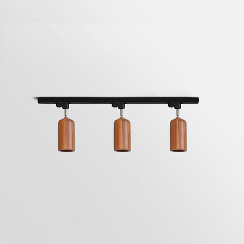 Track Light with Adjustable Wooden Spotlights and Steel Rail