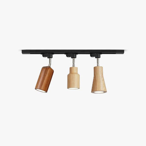 Track Light with Adjustable Wooden Spotlights and Steel Rail