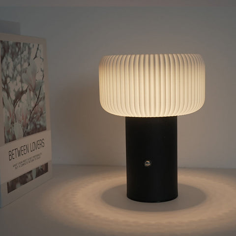 Mushroom-Shaped Table Lamp with Ribbed Shade, Three-Color Dimmable Lighting and Touch Control