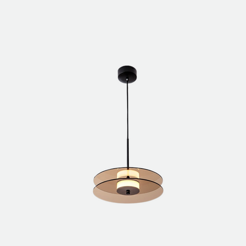 LED Pendant Light with Layered Glass Discs and Warm Ambient Lighting