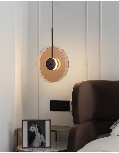 LED Pendant Light with Layered Glass Discs and Warm Ambient Lighting