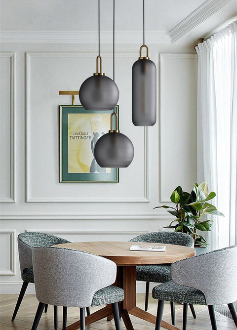 Pendant Light with Sculptural Glass Shade and Plated Metal Details