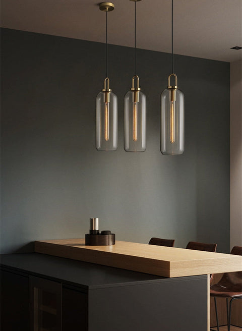 Pendant Light with Sculptural Glass Shade and Plated Metal Details