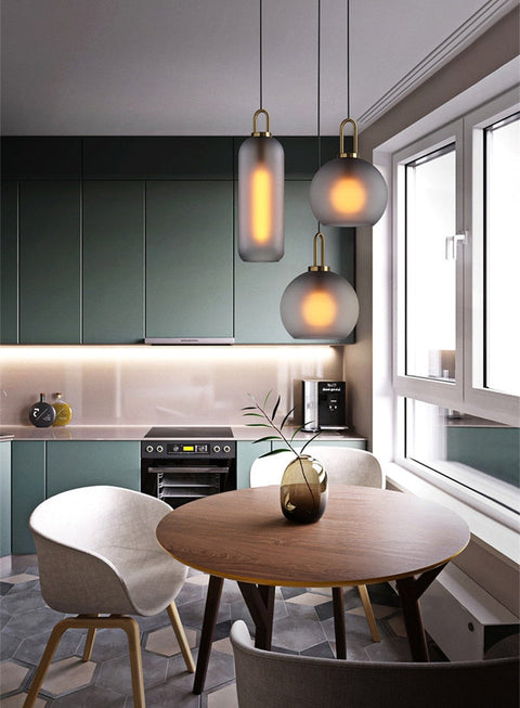 Pendant Light with Sculptural Glass Shade and Plated Metal Details