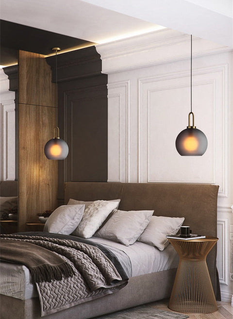 Pendant Light with Sculptural Glass Shade and Plated Metal Details