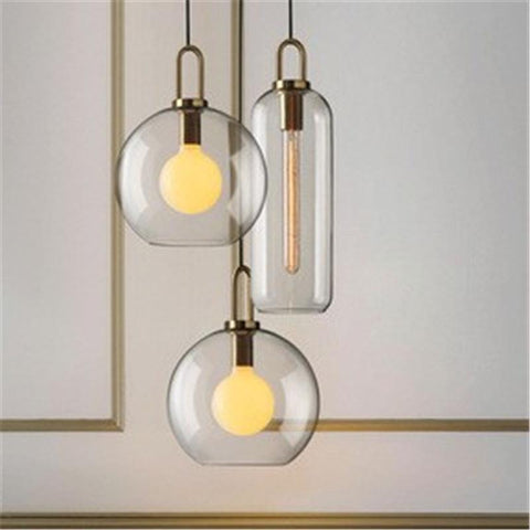 Pendant Light with Sculptural Glass Shade and Plated Metal Details
