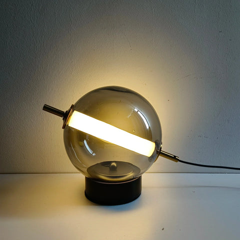 Spherical Glass Table Lamp with Integrated Light Bar and Modern Metal Base