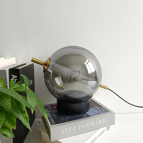 Spherical Glass Table Lamp with Integrated Light Bar and Modern Metal Base