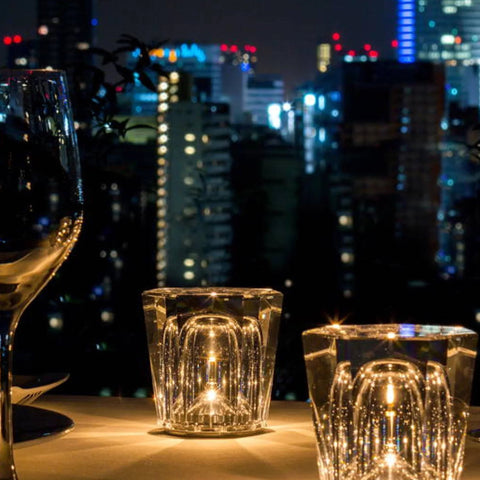 Crystal Table Lamp with Diamond-Cut Glass Design and Rechargeable LED Lighting