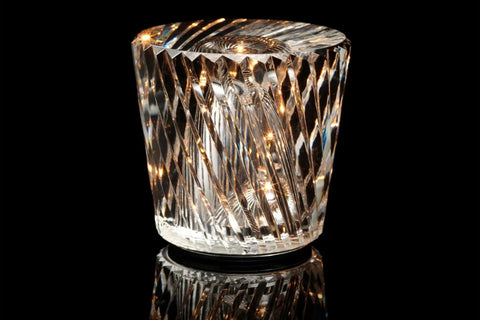 Crystal Table Lamp with Diamond-Cut Glass Design and Rechargeable LED Lighting