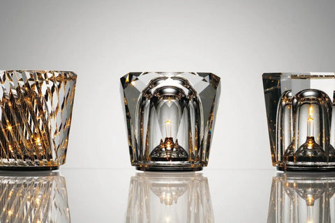 Crystal Table Lamp with Diamond-Cut Glass Design and Rechargeable LED Lighting