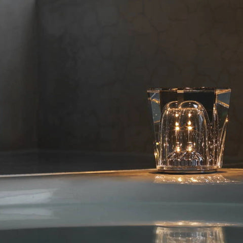 Crystal Table Lamp with Diamond-Cut Glass Design and Rechargeable LED Lighting