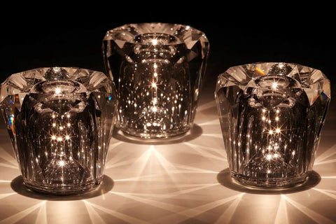 Crystal Table Lamp with Diamond-Cut Glass Design and Rechargeable LED Lighting