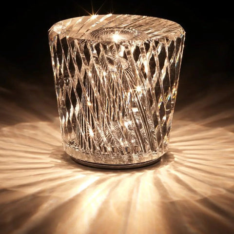 Crystal Table Lamp with Diamond-Cut Glass Design and Rechargeable LED Lighting