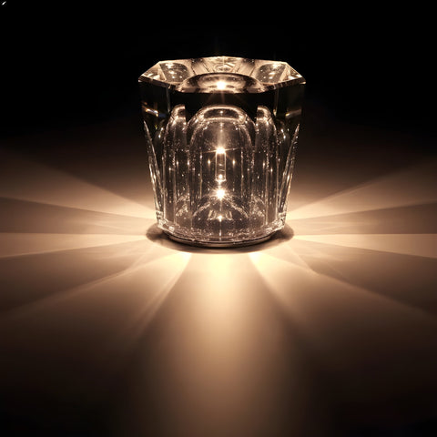 Crystal Table Lamp with Diamond-Cut Glass Design and Rechargeable LED Lighting