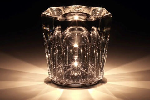 Crystal Table Lamp with Diamond-Cut Glass Design and Rechargeable LED Lighting