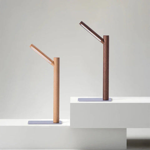Adjustable LED Desk Lamp with Wood Stem and Focused Light