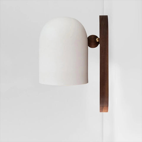 Walnut Wood and Metal Wall Sconce with Minimalist Shade for Bedside