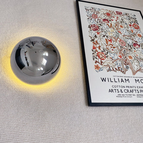 Round Glass and Iron LED Wall Lamp with Modern Design and Two Size Options