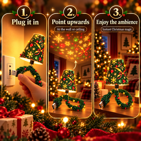 USB Christmas Table Lamp with Festive Decorative Shade for Seasonal Home Lighting
