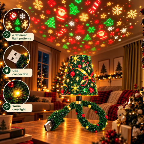 USB Christmas Table Lamp with Festive Decorative Shade for Seasonal Home Lighting