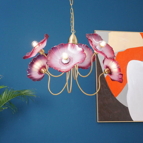 Glass Floral Chandelier with Sculpted Shades