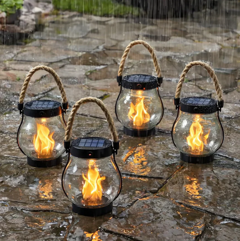 Solar Flame Lantern with Rope Handle and Dusk Sensor