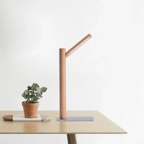 Adjustable LED Desk Lamp with Wood Stem and Focused Light