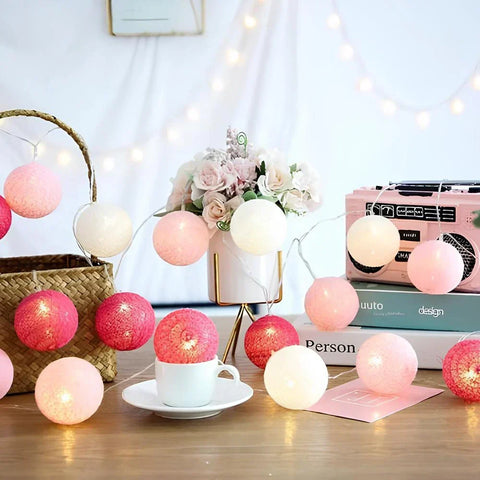 Cotton Ball String Lights with Length and Color Options