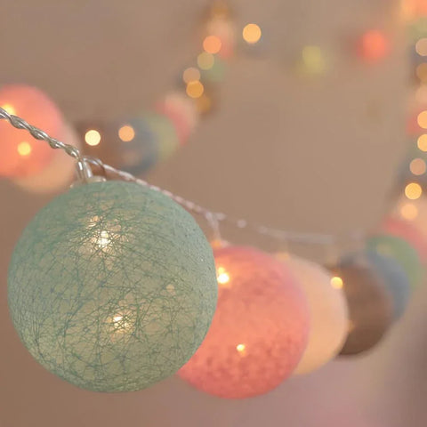 Cotton Ball String Lights with Length and Color Options