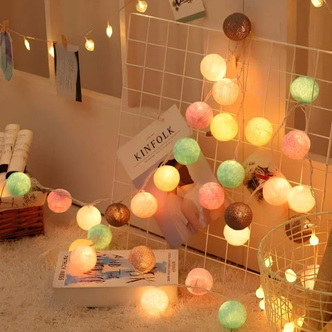 Cotton Ball String Lights with Length and Color Options