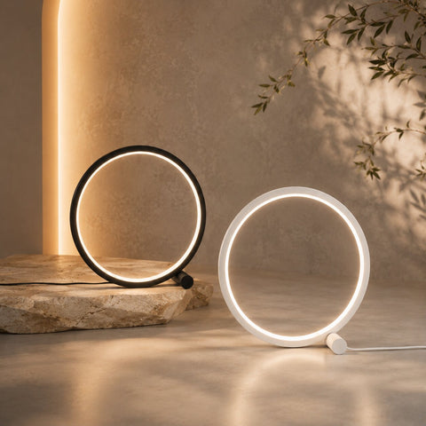 Round Dimmable LED Table Lamp for Modern Minimalist Bedroom, Living Room and Desk Lighting