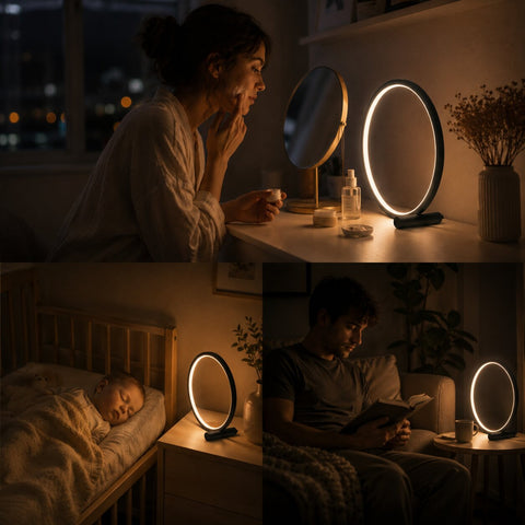 Round Dimmable LED Table Lamp for Modern Minimalist Bedroom, Living Room and Desk Lighting