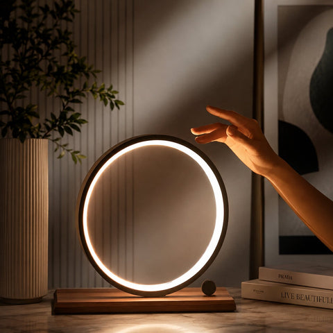 Round Dimmable LED Table Lamp for Modern Minimalist Bedroom, Living Room and Desk Lighting