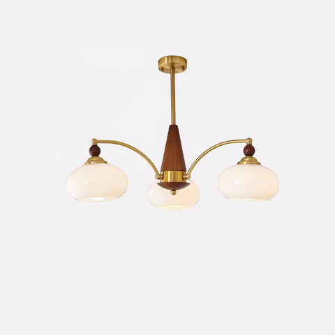 Chandelier with Three Rounded Glass Shades and Retro Style