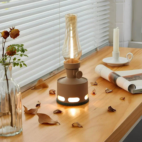 LED Lantern with Rechargeable Battery and Dimmable Oil Lamp Design