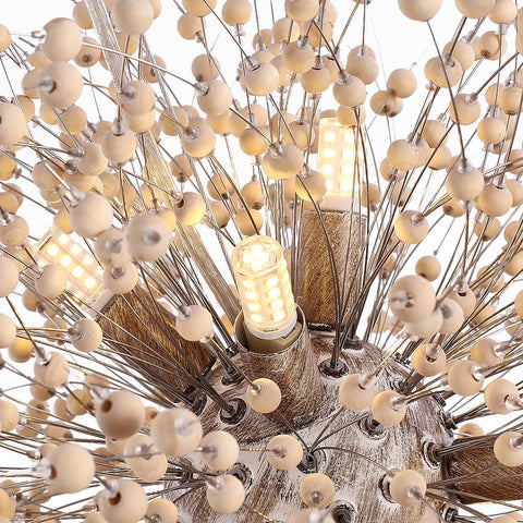 Wood Bead Starburst Pendant Light with Multiple Bulbs — product view