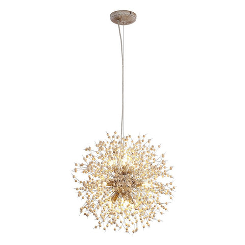Wood Bead Starburst Pendant Light with Multiple Bulbs — product view