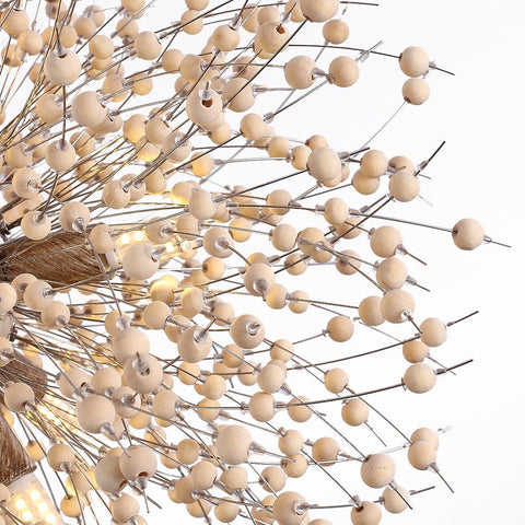 Wood Bead Starburst Pendant Light with Multiple Bulbs — product view