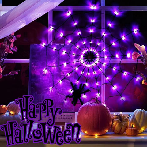 Halloween Spider Web String Lights with Remote and Light Modes